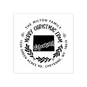 rustic wyoming merry christmas return address rubber stamp