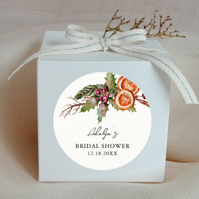 Rustic Xmas Bridal Shower Favour  Classic Round Sticker (Creator Uploaded)