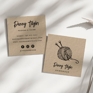 Rustic Yarn Kraft Square Business Card
