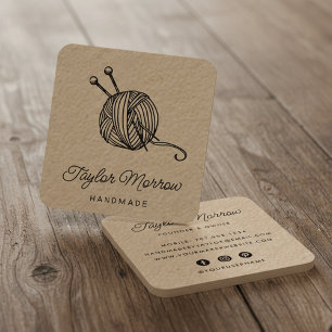 Rustic Yarn   Kraft Square Square Square Business Card