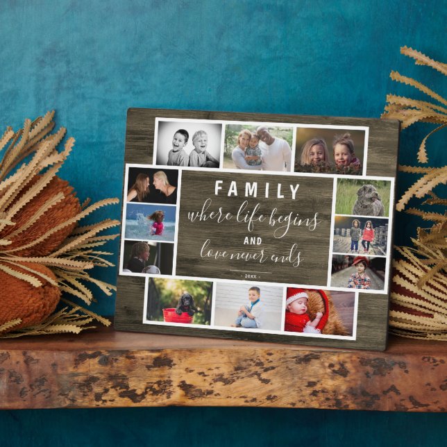Rustic Yearly Family Keepsake Saying Photo Collage Plaque (Side)
