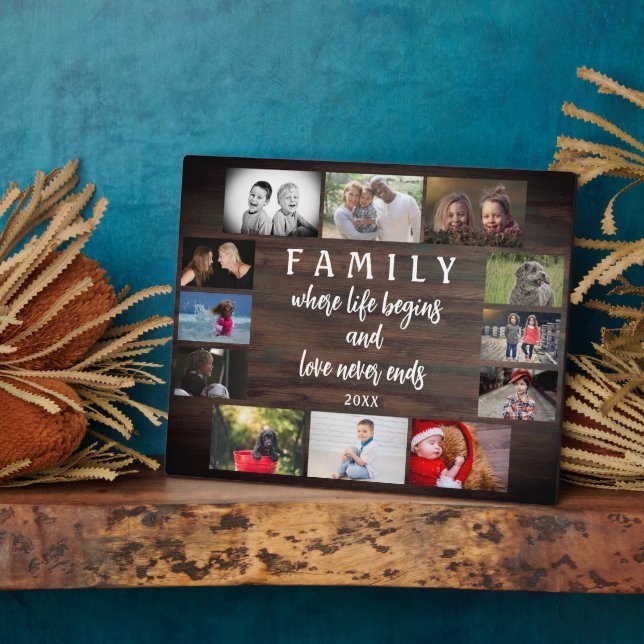 Rustic Yearly Family Saying Keepsake Photo Collage Plaque (Side)