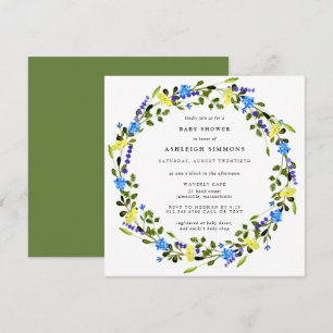 Rustic Yellow and Blue Floral Baby Shower Invitati Invitation