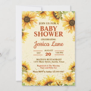 Rustic Yellow and Brown Sunflower Baby Shower Invitation