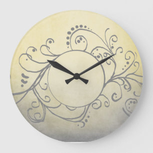Rustic Yellow and Grey Bohemian Flourish Large Clock