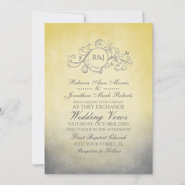 Rustic Yellow and Grey Bohemian Wedding Invitation (Front)