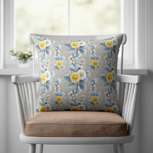 Rustic Yellow and White Floral Cushion