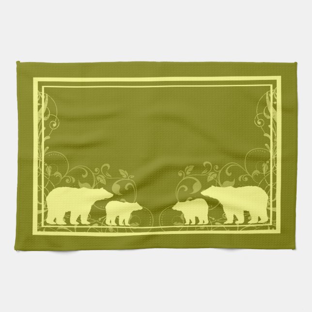 Rustic yellow bear swirl kitchen towel (Horizontal)