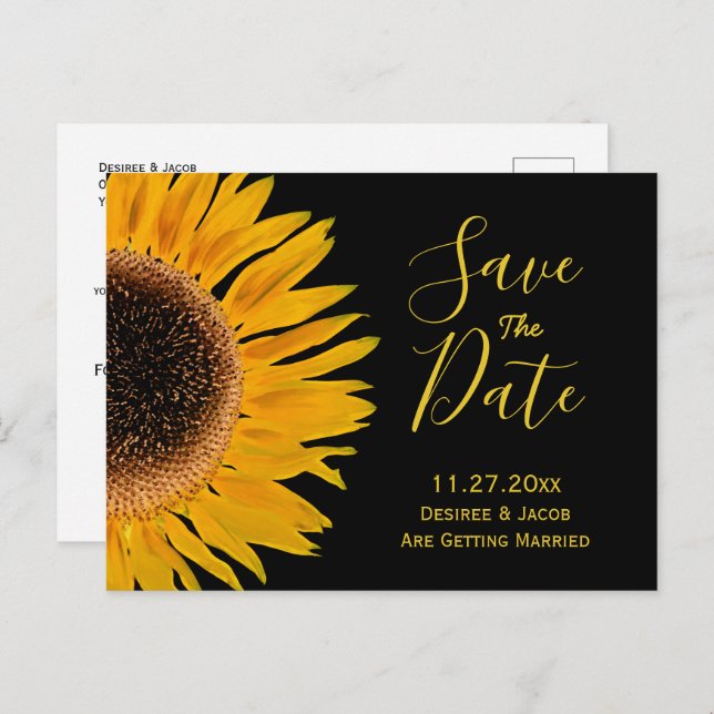 Rustic Yellow Black Sunflower Save The Date Announcement Postcard (Front/Back)