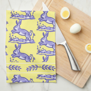 Rustic Yellow & Blue Rabbit Country French Pretty Tea Towel