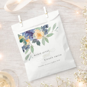 Rustic Yellow Blue Watercolor Floral Wedding Favour Bags