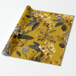 Rustic Yellow Botanical Bold Vintage Boho Floral Wrapping Paper