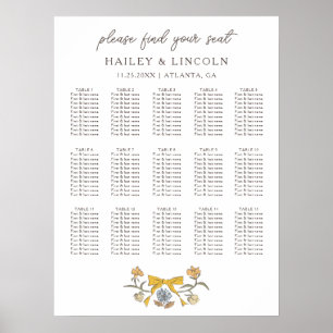 Rustic Yellow Bow Floral Wedding Seating Chart