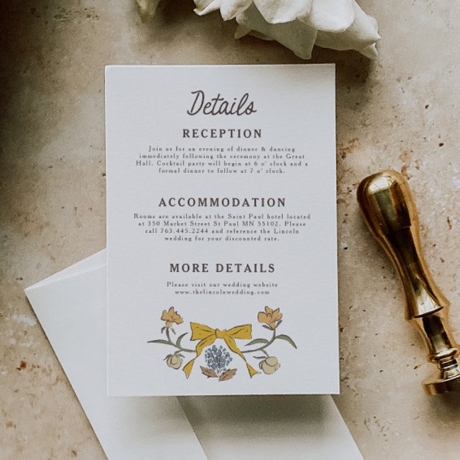 Rustic Yellow Bows and Blossoms Wedding Details Enclosure Card (Creator Uploaded)
