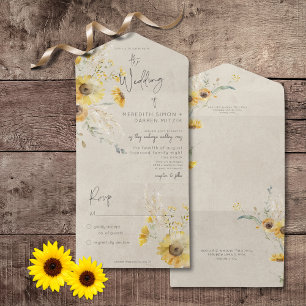 Rustic Yellow & Brown Summer Sunflower No Dinner All In One Invitation