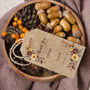 Rustic Yellow & Burgundy Fall Floral Wedding Favor Gift Tags