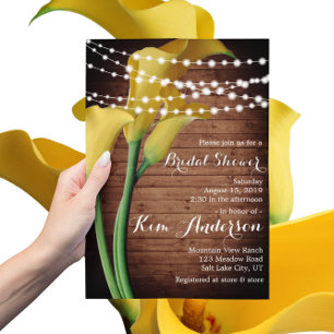 Rustic Yellow Calla String Lights Bridal Shower Invitation