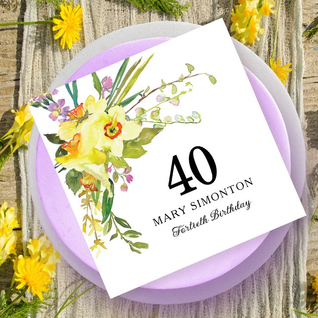 Rustic Yellow Daffodil 40th Birthday  Napkin (Creator Uploaded)