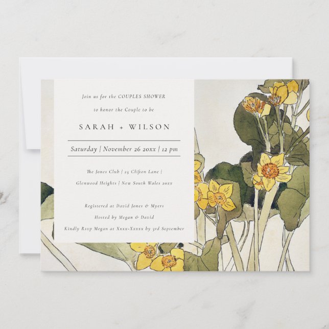 Rustic Yellow Daffodil Flora Couples Shower Invite (Front)