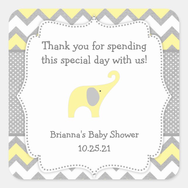 Rustic Yellow Elephant baby shower favour sticker (Front)