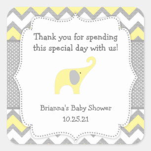 Rustic Yellow Elephant baby shower favour sticker