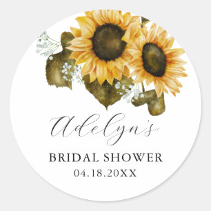 Rustic Yellow Floral Bridal Shower Favour   Classic Round Sticker