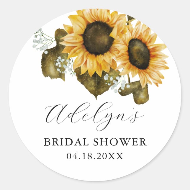 Rustic Yellow Floral Bridal Shower Favour   Classic Round Sticker (Front)