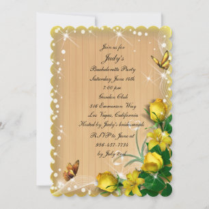Rustic Yellow Floral Butterfly Bachelorette Party Invitation