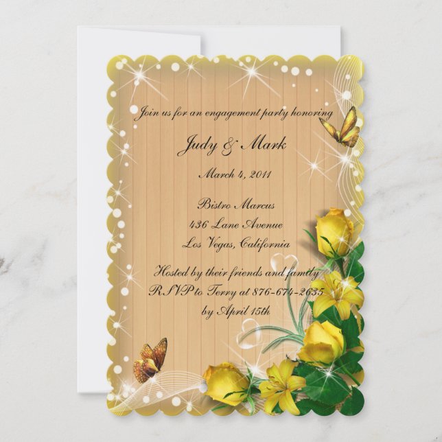 Rustic Yellow Floral Butterfly Engagement Party Invitation (Front)