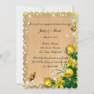 Rustic Yellow Floral Butterfly Engagement Party Invitation
