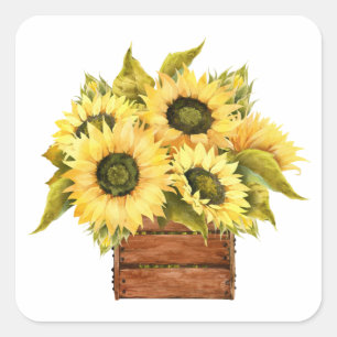 Rustic Yellow Floral Country Wedding Sunflower Square Sticker