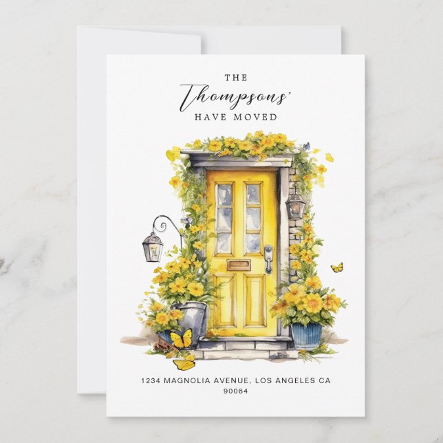 Rustic Yellow Floral Door We've Moved Moving Announcement (Front)