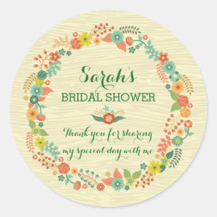 Rustic Yellow Floral Wreath Bridal Wedding Shower Classic Round Sticker