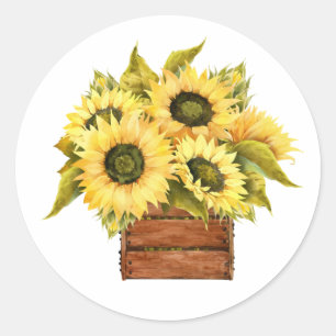 Rustic Yellow Flowers Country Floral Sunflower Classic Round Sticker