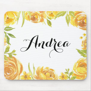 Rustic Yellow Flowers Floral Frame Script Mouse Mat