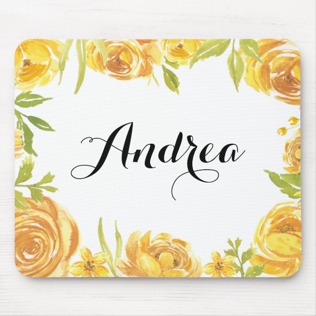 Rustic Yellow Flowers Floral Frame Script Mouse Mat (Front)
