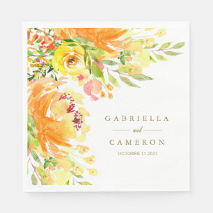 Rustic Yellow Flowers Watercolor Wedding Napkin