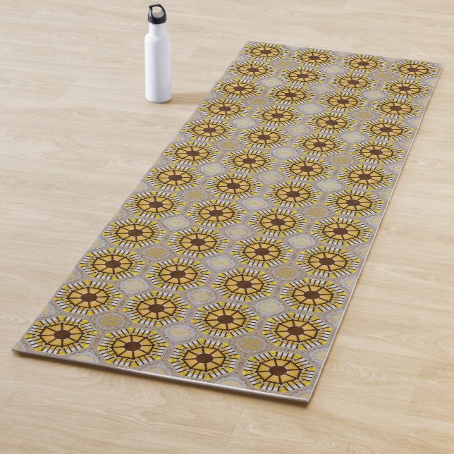 Rustic yellow geometric octagonal pattern yoga mat (In Situ)