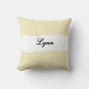 Rustic Yellow Gingham Personalized Name Cushion
