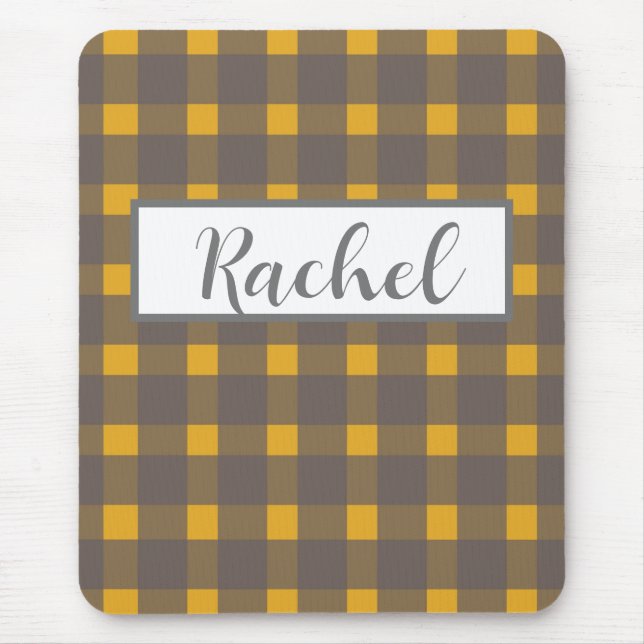 Rustic Yellow Grey Gingham  Mouse Mat (Front)