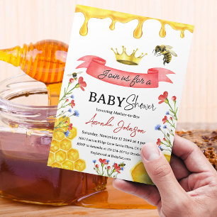 Rustic Yellow Honey Red Wildflower Bee Baby Shower Invitation