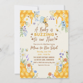 Rustic yellow honeyBee floral baby shower Invitation