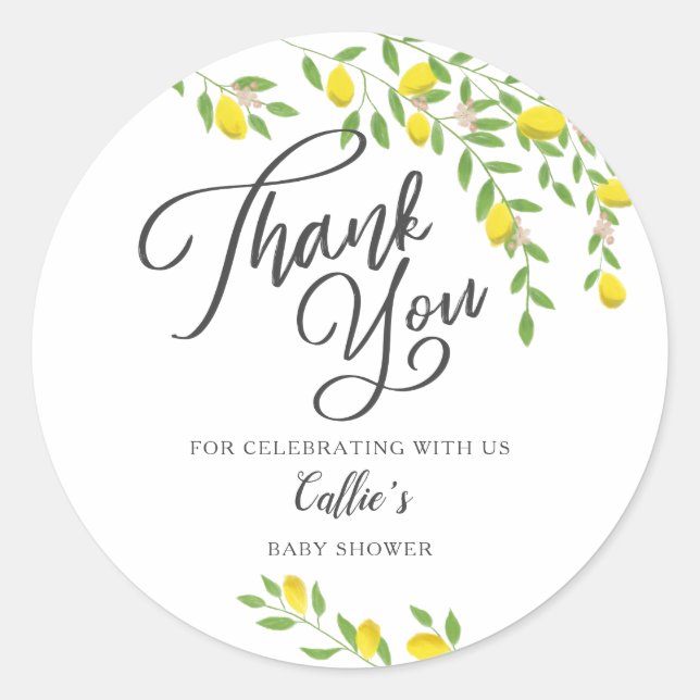 Rustic Yellow Lemon Baby Shower Classic Round Sticker (Front)