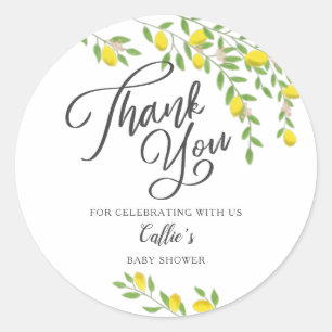 Rustic Yellow Lemon Baby Shower Classic Round Sticker