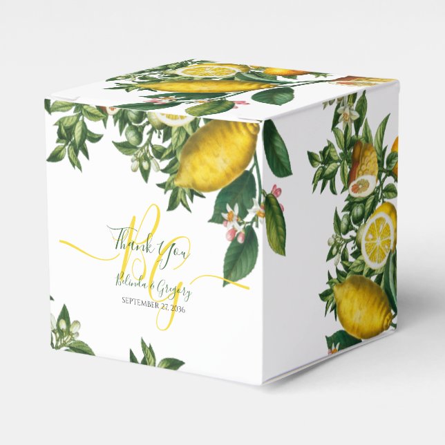 Rustic Yellow Lemon & Foliage Greenery Wedding Favour Box (Front Side)