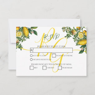 Rustic Yellow Lemon & Foliage Greenery Wedding RSVP Card
