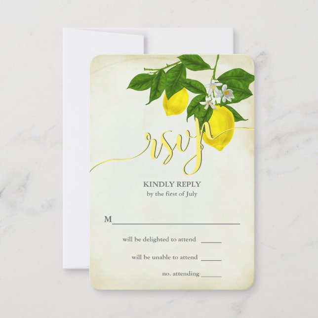 Rustic Yellow Lemons Floral Wedding RSVP (Front)