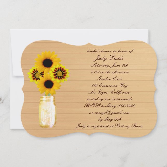Rustic Yellow Mason Jar Bridal Shower Invitation (Front)