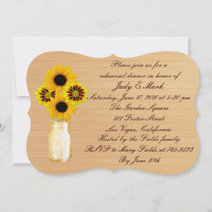 Rustic Yellow Mason Jar Rehearsal Dinner Invite