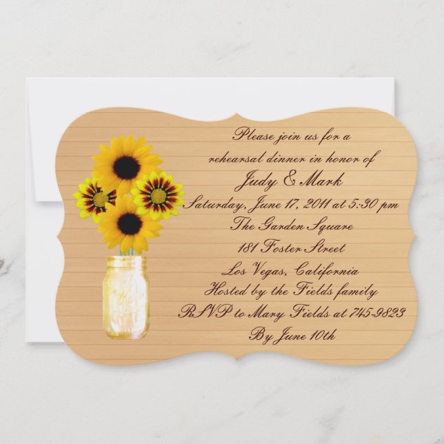 Rustic Yellow Mason Jar Rehearsal Dinner Invite (Front)